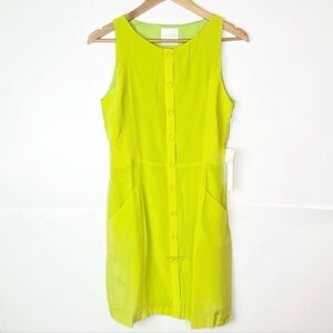 NWT Line & Dot Lime Button Pocket Front Silk Sheath Dress, size large